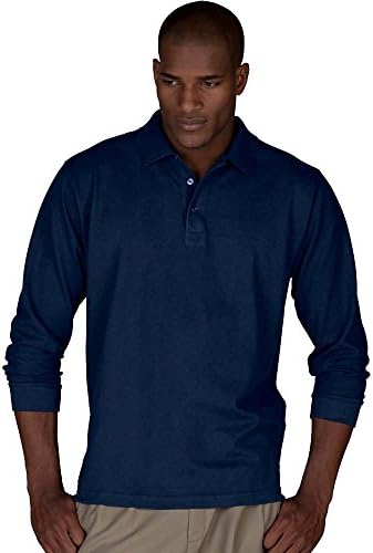 Mens Long Sleeve Pique Polo T Shirts Sizes XS to 4XL WORK CASUAL SPORTS LEISURE (L - LARGE, NAVY BLUE)