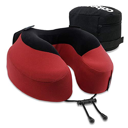 Oreiller de Voyage Cabeau Evolution S3 - des Sangles Jusqu'au siège - La tête ne Tombe Pas en Avant - Mousse mémoire en Peluche - Tissu à séchage Rapide (Cardinal)