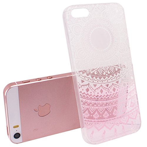 iPhone SE Case, iPhone 5 5s Silicone Case [with Tempered Glass Screen Protector], YooweiÂ® Crystal Clear Tribal Henna Mandala Floral Totem Series Protective Case for iPhone SE/5/5s