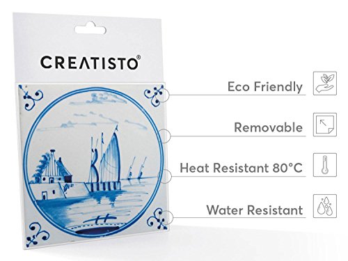 Fliesensticker Mosaikfliesen für Küche u. Bad Deko | Selbstklebende Fliesenbilder – Dekorative Fliesenfolie für Küchenrückwand und Fliesenspiegel | 10×10 cm – Motiv Holländische Fliese – 9 Stück - 6