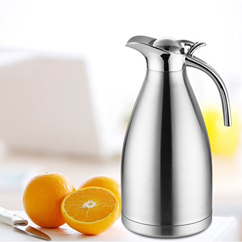 EgoEra® Doppelwandiges Vakuum Tee Kaffee Edelstahl Isolierkanne/ Thermoskannen/ Kaffeekanne Edelstahl/ Isolierung Topf/ Wasserkrug, Silber, 2L - 7