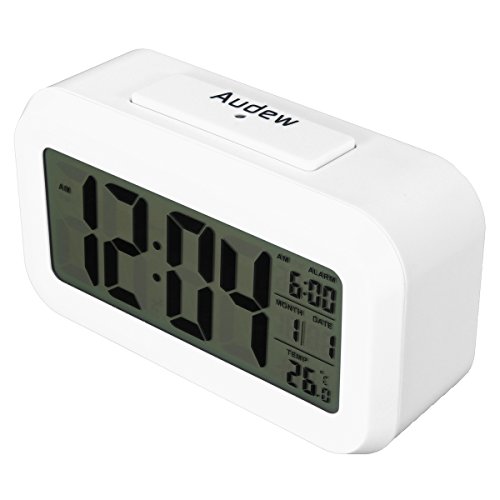 AUDEW LCD Wecker Digital Wecker Tischuhr Alarm Clock Kalender Thermometer für Auto Reise Hause Büro Weiß - 3