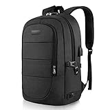 ERAY Sac à Dos de Ordinateur Portable Anti-vol Étanche avec Port de Casque et Port de Chargement USB Externe Tablette PC/Voyage/Affaires Sac pour Homme et Femme (D-Noir)