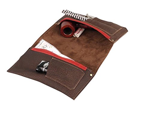 Pfeifen-Rollbeutel Leder „Washout“ braun 18cm – für 1 Pfeife- Fächer für Feuerzeuge,Tabak und Zubehör - 2