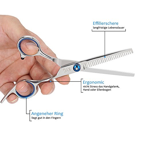 KYG 3er Haarscheren Set Mit 2 Edelstahl Effilierschere Haarschneideschere 1 Kamm Blau - 4