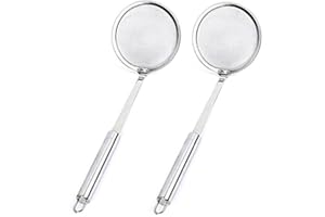 RETON 2 Stück 10cm Hot Pot Fettabschäumer Löffel, 304 Edelstahl Feinmasch Sieb mit langem Griff, kleines Feinmasch Lebensmittel Sieb Schaum Sieb zum Kochen, Braten, Abschäumen Fett und Schaum (4 Zoll)