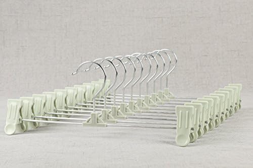 Trouser Hangers Aizhy Strong Chrome Pant/Skirt/Coat Hangers with Plastic Non-Slip Clips 30cm (12"),Pack of 10 (Green)