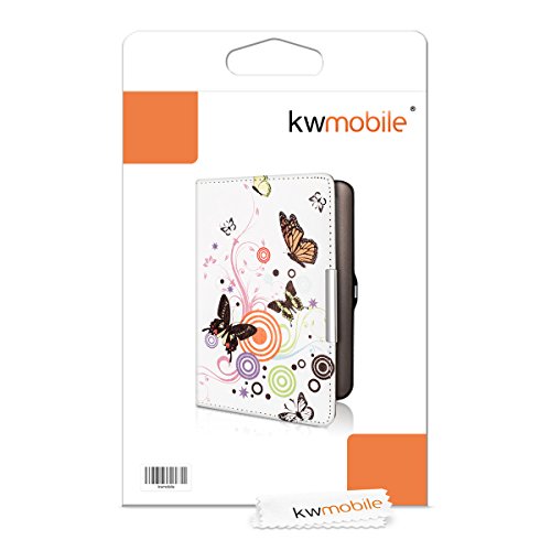 kwmobile Hülle für Tolino Shine / Page – Flipcover Case eReader Schutzhülle – Bookstyle Klapphülle Schmetterlinge Hippie Design Mehrfarbig Pink Weiß - 6