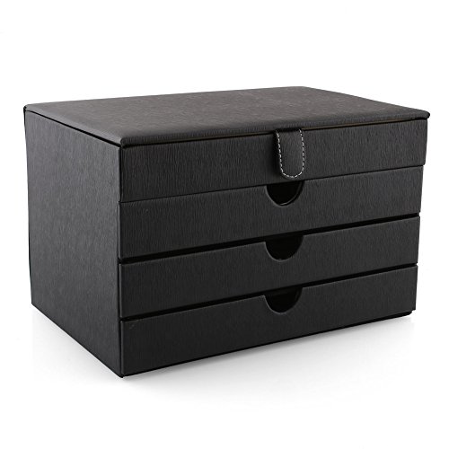 amzdeal Schmuckschatullen Vier getrennte Kasten Schmuckkasten Schmuckkbox Schwarz - 3