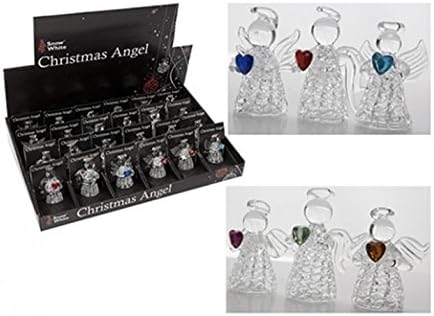 6 x Fine Glass Decorative Christmas Angel Ornament With Heart Jewel 4.5cm 551/304