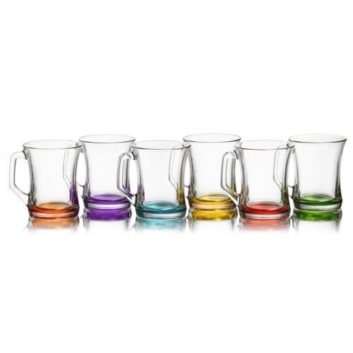 EW COLOURED SET OF 6 GLASSES TEA COFFEE CAPPUCCINO CUPS HOT DRINK MUGS