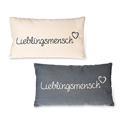 HC-Handel 923138 Deko-Kissen "Lieblingsmensch" Baumwolle 30 x 50 cm grau oder offwhite