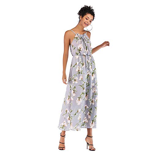 Mebeauty-CL Robe Femme Dames Floral été Robes en Mousseline de Soie Cocktail Robe de Bal Robe Taille Haute Robe Vintage Robe d'été (Couleur : Bleu Ciel, Taille : L)