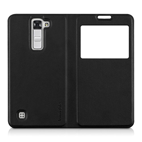 kwmobile Funda para LG K7 - Case estilo libro de cuero sint  tico con ventanilla - Flip Cover plegable negro