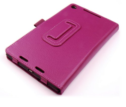 gada – Asus Google Nexus 7 II (2013) – Elegante Leder-Imitat tasche Wallet mit Ständerfunktion Etui Case Cover – lila - 3