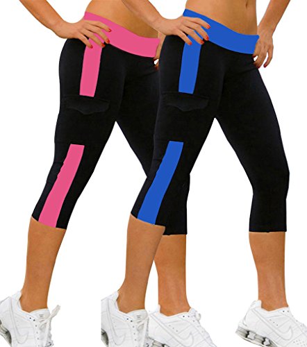 iLoveSIA® Damen Caprihosen zweifarbig Sport leggings Capri Tights