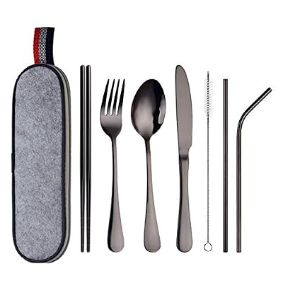 laurelxi 8 PCS Couverts De Camping en Acier Inoxydable Pliables Couverts De Camping en Acier Inoxydable avec Sac en Néoprène Couverts Camping Set De Voyage Plusieurs Couleurs Disponibles