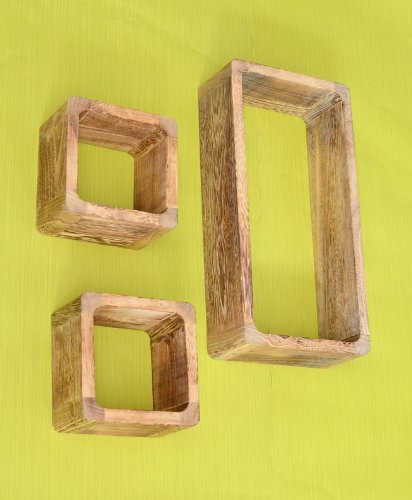 3er Set Lounge Cube Regal Landhaus Stil Wandregal Retro Hängeregal Massivholz in Shabby Hellbraun - 6