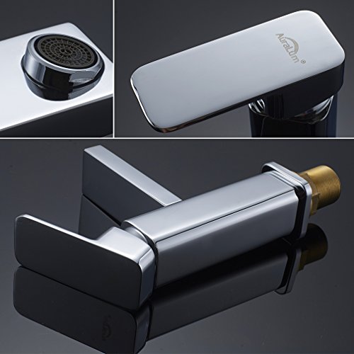 Auralum® Elegant Zeitgenosse Einhebel Wasserhahn Armatur Waschtischarmatur Mischbatterie Wasserfall Einhandmischer für Küche Badenzimmer Bad - 3