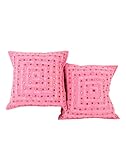 Indisch Baumwolle 40x40 Kissenhülle Sofakissen Rosa Deko spitze Pillow cover Dekorativ gestreift Zierkissenbezüge Set 2 Vintage Pillowcases By Rajrang