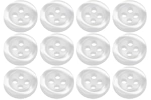 MANDITTIONS Pack of 12 White Sew on 11mm Round Buttons for Shirts Blouses Flat 4 Holes 18L