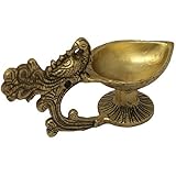 Peacock Decor Brass Metal Diya for Hindu Home Temple Mandir Puja Aarti 3 x 6 x 2.25 inches 345 Grams