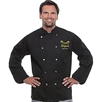 Herren Kochjacke bestickt. Kochjacken Bäkerjacken mit Motiv und Wunschtext Name besticken lassen Motiv Cefkoch Kochlöffel
