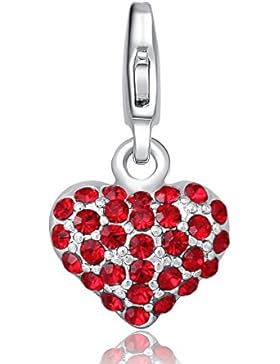 Morella Charms Anhänger Herz veredelt mit roten Zirkoniasteinen