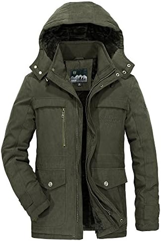 Yallmarket Parka Jacket Mens Winter Coats with Hoods Warm Thick Fleece Jackets Cotton Lined Padded Parka Coat