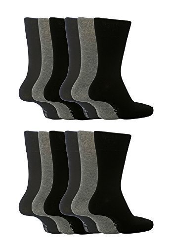 sockshop Gentle Grip 12 Paia uomo aderenti non stringono no calze elastiche 6-11 uk, 39-45 eu, Tinte Unite - Nero Grigio Blu Marino Mgg101, 6-11 uk, 39-45 eur