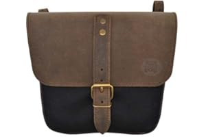 EXMOTO Borsa in pelle e cotone cerato per Moto Guzzi V7 III - V9 - V7 850 Ex Moto - Borsa da fianchetto in Pelle e waxed cotton per moto Guzzi (Black Stone)