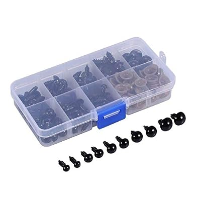 Vektenxi 100pcs 6mm / 8mm / 9mm / 10mm / 12mm bricolage yeux de sécurité en plastique et 100pcs rondelles poupées jouets accessoires fabrication d'animaux yeux de bricolage pratique et populaire