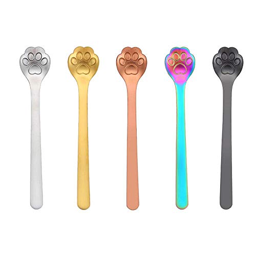 Auoker, 5 cucchiaini da caffè con Artiglio di Gatto, in Acciaio Inox 18/10, per mescolare tè, caffè, Cappuccino, Dessert, Torte, Gelati, frullati Colori Assortiti.