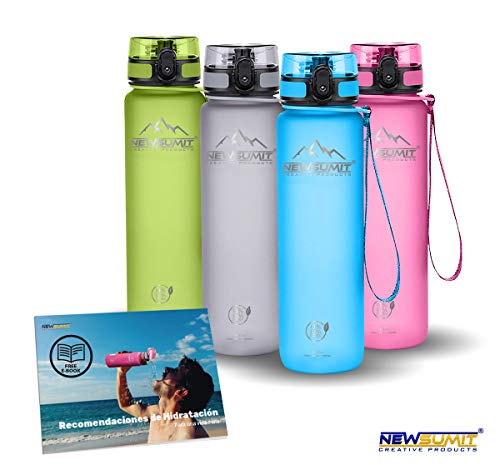 NEWSUMIT Botella De Agua Deportiva Superior - BPA Free Tritan - 350ml - 500ml -1000ml - Todo Uso (Azul, 350ml - 12oz)