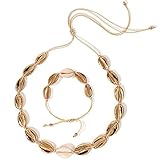 El paquete incluye: Recibirá 1 pieza de collar de concha y 1 pieza de pulsera de concha, llena de estilo bohemio, es un conjunto de joyas ideal para sus vacaciones de verano en la playa.