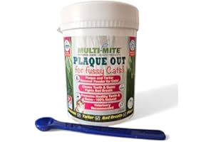 PLAQUE OUT for Fussy Cats 200g Pot - Plaque Off Remover - 100% Natural and Organic Seaweed Powder for Cats - Cat Teeth Cleaning, Cat Plaque Removal, Cat Dental Care, Bad Breath & Gum Care