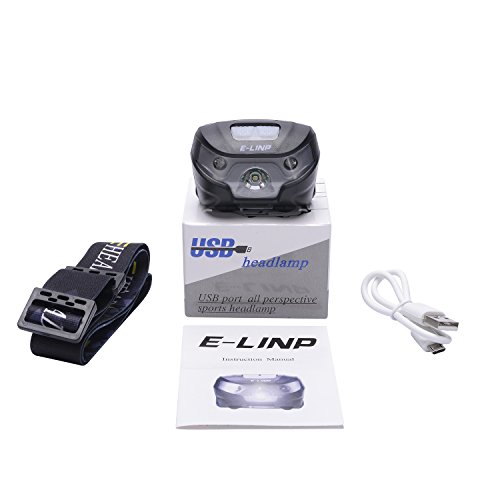 LED Stirnlampe / Kopflampe, LED Stirnlampen / Kopflampen, USB Wiederaufladbare, LED Kopfleuchten, handfreie Kopflampe, Sehr hell, wasserdicht, Ideal für Camping / Laufen / Angeln / Gassi gehen / Jagd und Lesen / Campinglampe / Aussenleuchte, inklusive USB Kabel, E-LINP - 8