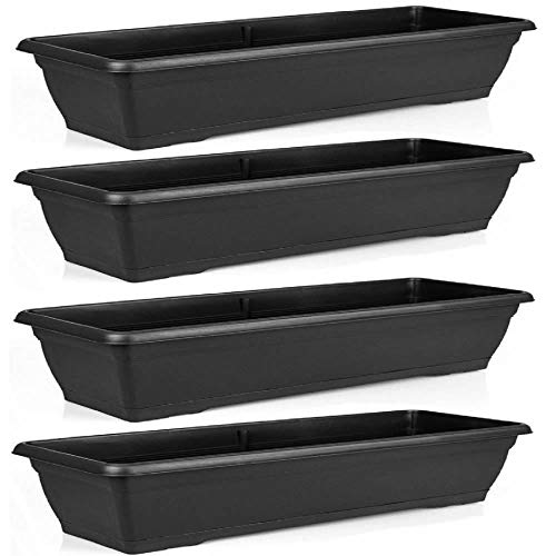 Sohler By Eurotrade W Ltd Rectangular 72cm Large Green Garden Plastic Trough Balcony Planter Flower Plant Pot Tub Window Box (Set Of 4 Black)
