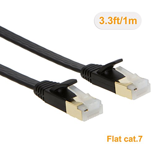 cablecreation Wohnung LAN Kabel CAT7 (Kategorie 7) doppelt geschirmt Ethernet Patch Kabel, 50U „vergoldet Kontakt, SSTP Netzwerk Kabel bis 10 Gigabit, Band Breite: 600MHz, 3,3 ft/1 Meter, schwarz - 2