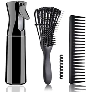MRTREUP Detangling Hair Brushes And Comb Set For Women Men , Detangler Hair Brush Wide Tooth Comb And Continuous Hair Mist Spray Bottle 10oz for Hair Textured 3A to 4C Kinky Curly Wavy Long Thick Hair