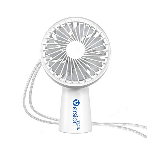 VersionTECH. Super Mini Ventilateur USB de Poche Rechargeable Portable avec 3 Vitesses et Un Cordon de Cou de Poupée pour la Maison, Le Bureau, Le Sport de Plein Air, Le Camping, Les Voyages (Blanc)