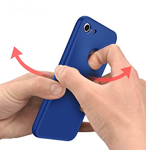 Qissy Carcasa iPhone 7  360 Todo Incluido TPU Silicona Flexible Anti-Scratch Anti-Huella Dactilar a Prueba de Choque Suave Protective Case Cover Skin para iPhone 7 4 7    Azul 