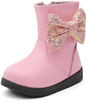 Toddler/Little Kids/Big Kids Girls Snow Boots, Mid-Calf Shining Bow Zip Closure School Children Winter Shoes (Pink, 12.5 Child UK)