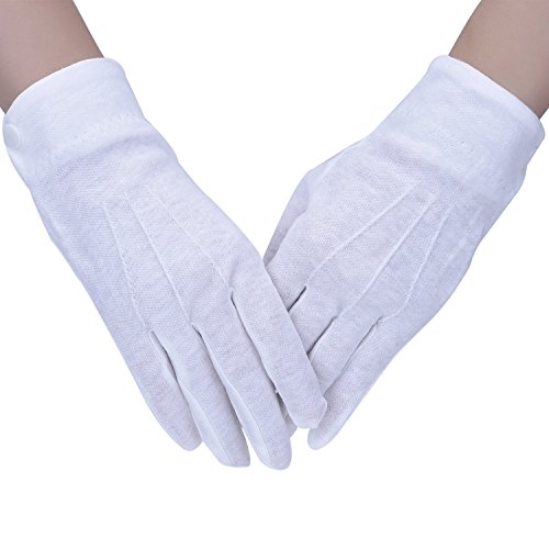 Blulu Weiß Genähte Baumwollhandschuhe Parade Handschuhe mit Schnappverschluss, 2 Paar - 3