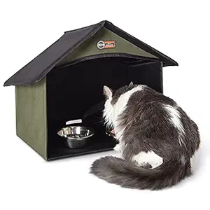 K&H PET PRODUCTS Outdoor Kitty Dining Room Olive 14 X 20 X 16.5 Inches