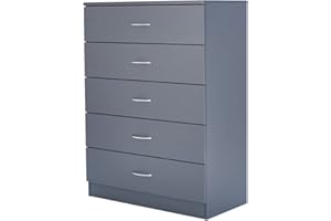 Panana 3/4/5 Drawer Cabinet, Chest of Drawers With Metal Handles and Runners Unique Anti-Bowing Drawer Support Bedroom Storage Furniture (Gray, 5 Drawer)
