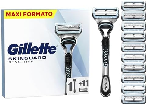 Gillette Skinguard Sensitive Rasoio Da Uomo Con LAMETTE DA BARBA Di Ricambio Con Un Tocco Di Aloe, 10 LAMETTE DA BARBA Di Ricambio, Clinicamente Testato Per Pelli Sensibili