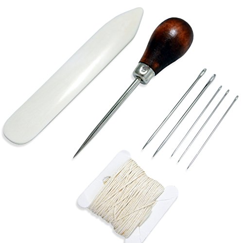 Starter-Werkzeugset zum Buchbinden, inklusive Falzbein Knochen, Ahle, Nadeln und Fäden