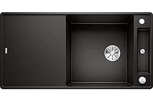 BLANCO AXIA III XL 6 S-F | Granitspüle aus SILGRANIT schwarz | Einbauart: Flächenbündig | reversibel | mit Holzschneidbrett | für 60 cm breite Unterschränke | Reinigungsfreundliche Öberfläche