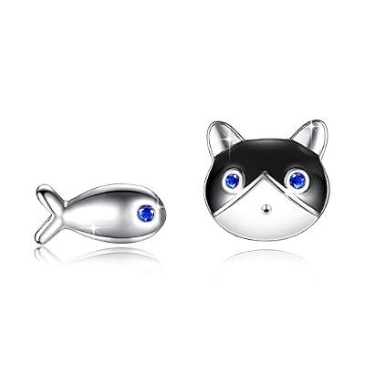 Fashmond Boucles d'oreilles chat noir femme fille Argent 925 avec un écrin cadeau- Idée Cadeau Noël Anniversaire